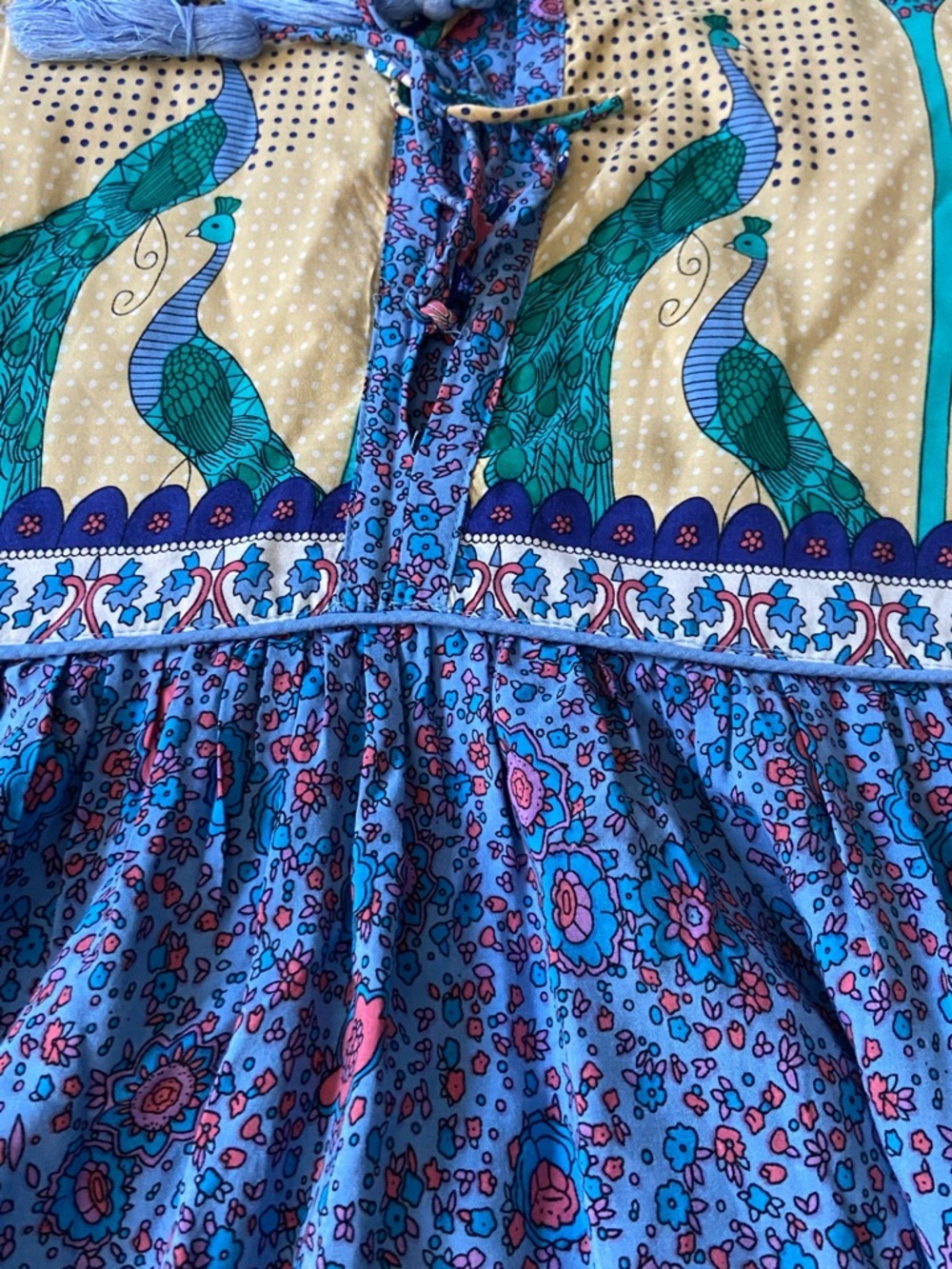 R Vivimos Colorful Blue Peacock Maxi Dress Size Large - Picture 7 of 10